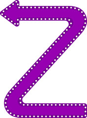 Obraz premium Curved graphic arrow, in the shape of a retro panel with circles of lamps around, forming the letter Z of the alphabet