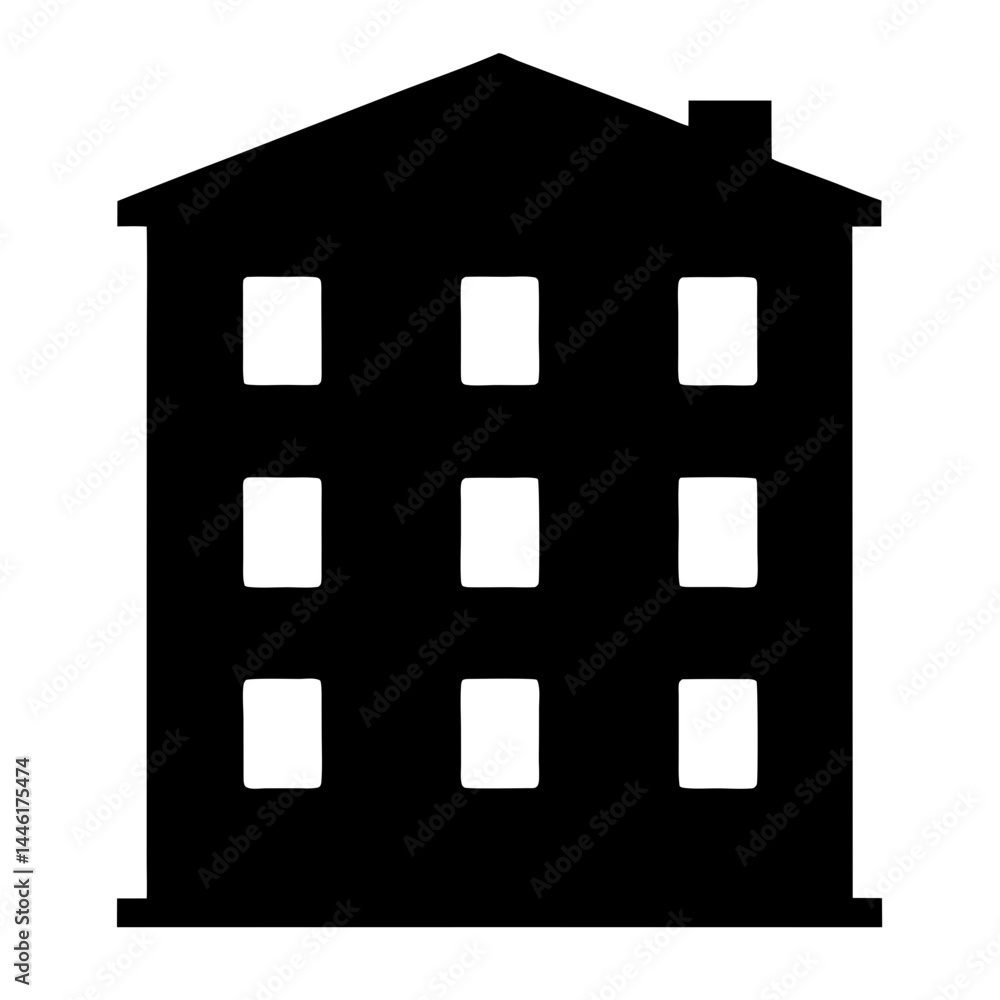 Aufkleber silhouette of a simple three story building with visible window panes