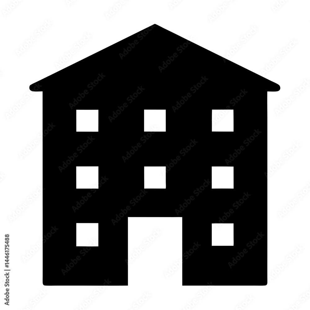 Poster simple flat icon showing a multi story building with windows