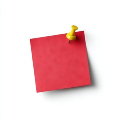 Red note with yellow pin isolated on white background
