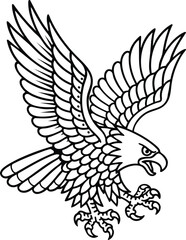 bald eagle tattoo. Single Color traditional bald eagle tattoo illustration. Vintage-style vector illustration of a bald eagle in flight with open claws, designed in classic American tattoo colors