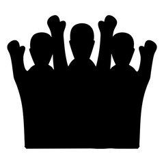 Silhouette of three people with their arms raised in celebration illustration