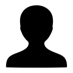 Black silhouette of a person head and shoulders on a white background