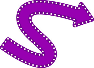 Wavy graphic arrow, with a curve like letter S, in the shape of a retro panel with circles of lamps around, to direct information in design