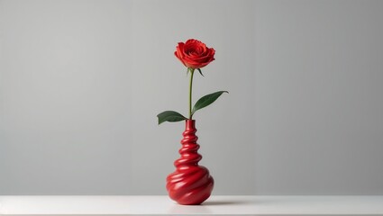 Modern Red Coiled Vase with Vibrant Red Flower - Elegant Home Decor
