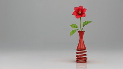 Modern Red Coiled Vase with Vibrant Red Flower - Elegant Home Decor