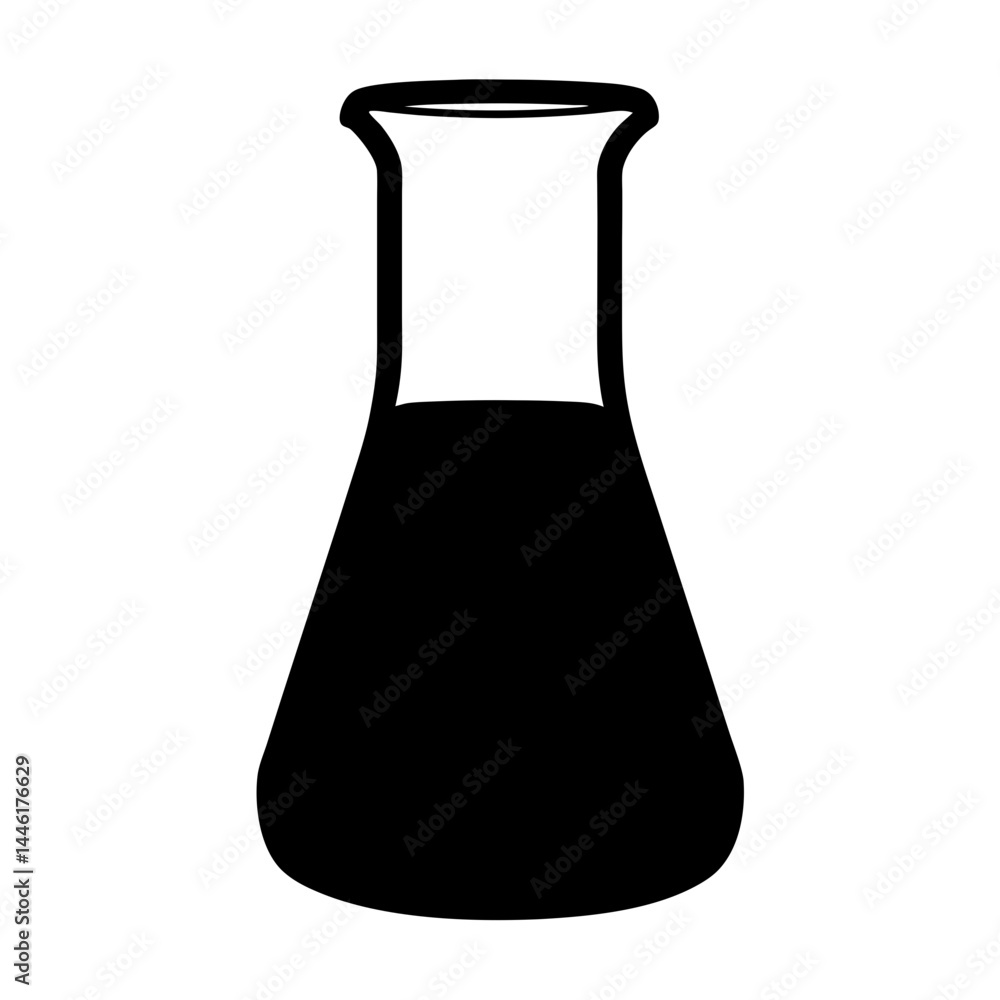 Poster silhouette of a filled erlenmeyer flask used in chemistry experiments