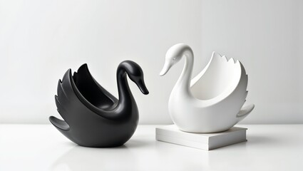 Elegant Black and White Swan Sculptures - Modern Home Decor.