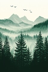 Fototapeta premium Misty Mountain Forest Serene Green Landscape.