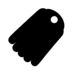 Stylized image of a black price tag with curved edges and a hole