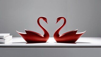 Elegant Red Swan Sculptures - Modern Home Decor Art Pieces