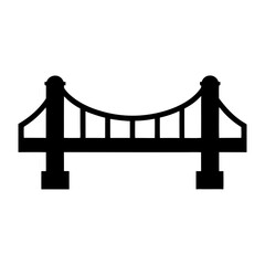 Obraz premium Silhouette illustration of a suspension bridge with towers and spans, flat black