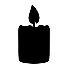 Simple black candle illustration with a burning flame in silhouette style