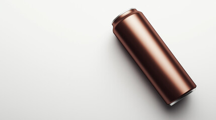Top-down view of blank copper beer can on white background