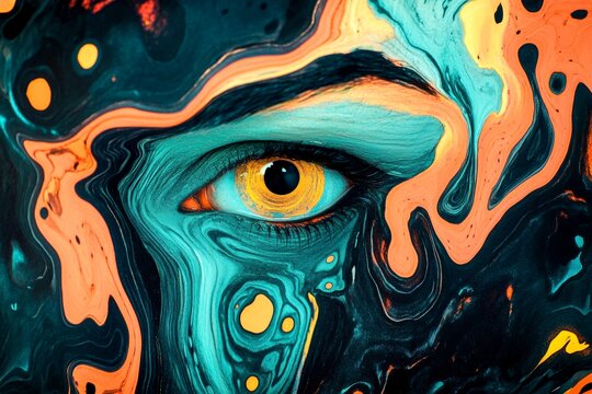 Dreamlike scene. Metaphorical dmt perceptions of a mental illusion. Strange perception. Hallucination - due to dmt: abstract image of individual status. Brain glitch. Weird brain effects.