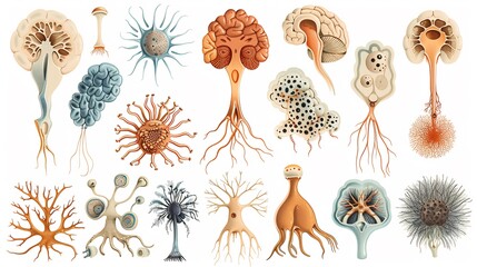 Clean illustration showing different shapes of neurons found in the brain pyramidal