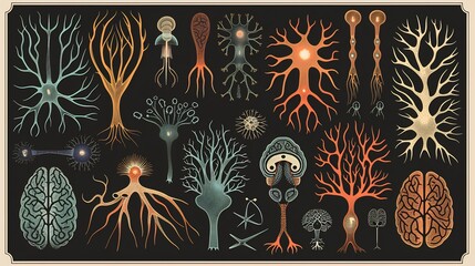 pyramidal Clean illustration showing different shapes of neurons found in the brain
