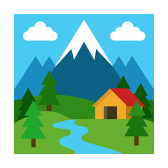 Obraz premium Winter Minimal Mountain Vector Snowcapped Peaks on White Background