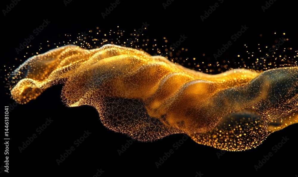Aufkleber abstract wave of golden particles forming a dynamic shape, soft glowing light creating a futuristic 