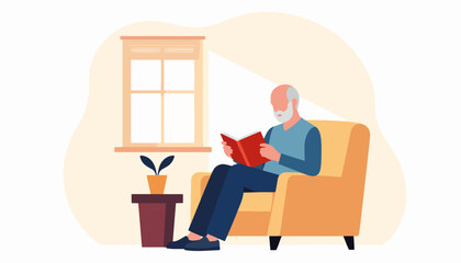 Fototapeta premium Senior man reading book in cozy nook, joyful relaxation