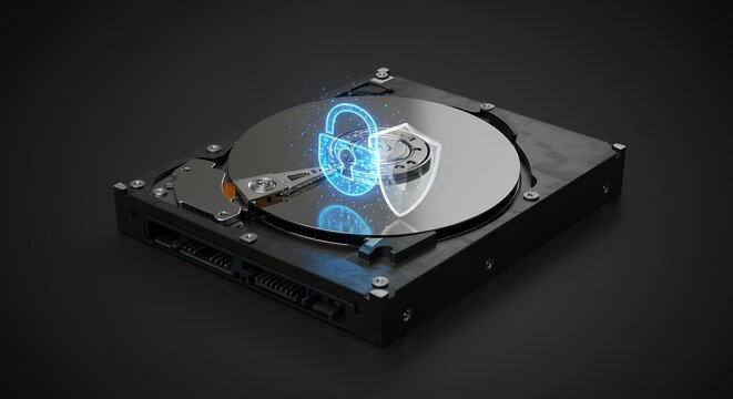 Hard drive with security lock graphic