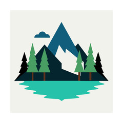 Winter Minimal Mountain Vector  Snowcapped Peaks on White Background