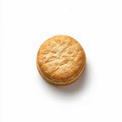 Golden biscuit, top view, isolated on white background