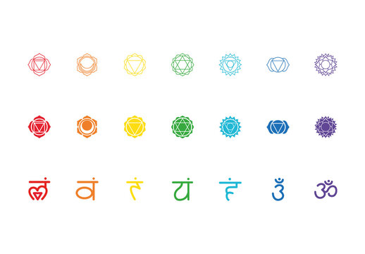 Multicolor Spiritual Symbols Chakra Energy Icons Set