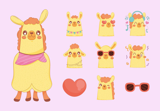 Yellow And Pink Funny Animal Expression Stickers Set