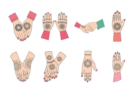 Henna Decorated Traditional Marriage Ceremony Hands Set
