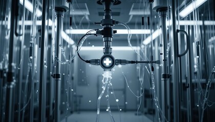 Futuristic Mechanical Assembly with Light and Connected Components