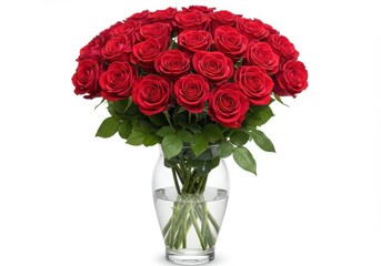 Roses bouquet in vase arrangement on white background