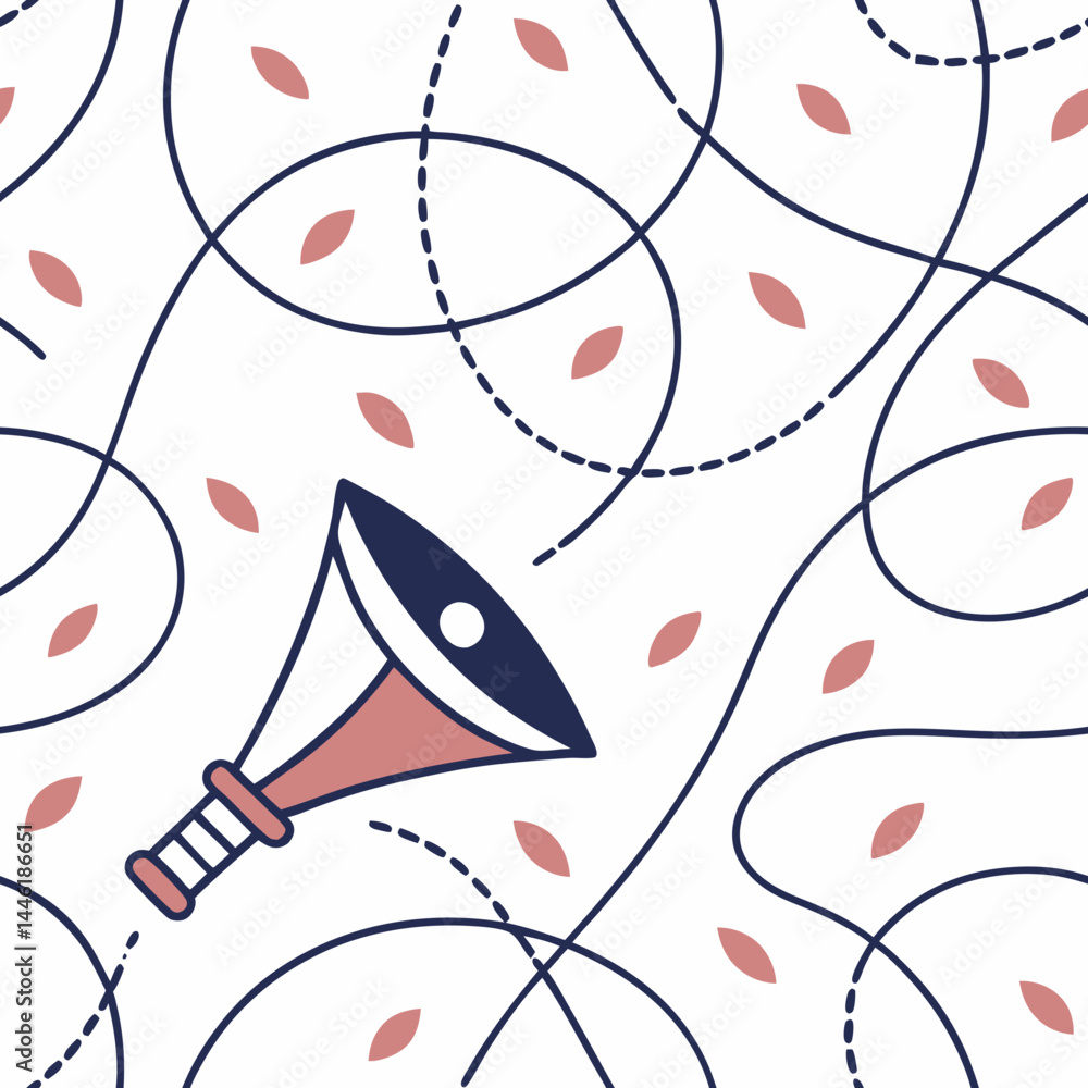 Poster seamless vector pattern with megaphone and leaf motifs