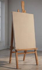 Sturdy easel base and legs hold large, taut canvas ,  empty, easel,  canvas