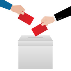 Hand Putting Ballot Paper or Voting Paper into ฺBallot Box. Election Concept. Vector Illustration.