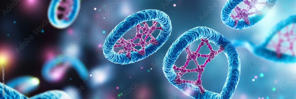 Poster circular bacterial dna in e coli cell - microscopic view of circular bacterial dna within an e. coli