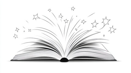 Open Book With Shooting Stars Emerging From Its Pages