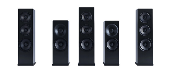 Pack of Home Theater Systems Against Transparent Background for Entertainment Setup, Home Cinema, or Audio Visual Design Projects