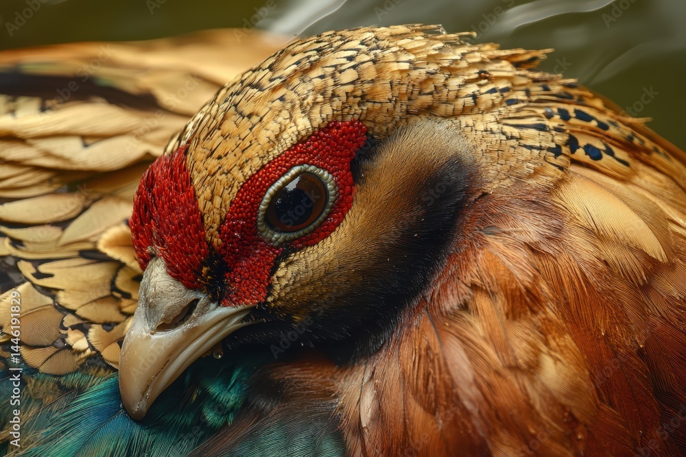 Poster close up of a wild pheasant showcasing intricate feather patterns in natural habitat, pheasant phasi