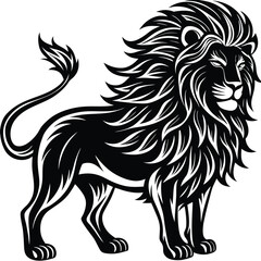 Bold Lion Black Ink Drawing of a Majestic Standing Lion