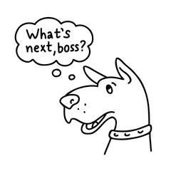 Service dog vector sketch in a cartoonish manner. Hand drawn black and white doodle-style illustration of a strong smooth-haired dog. Perfect for design projects, stickers, or children's content.