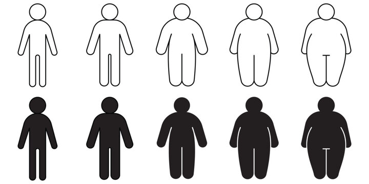 People's body type icon set, people's figure and size, customizable stroke, vector, illustration