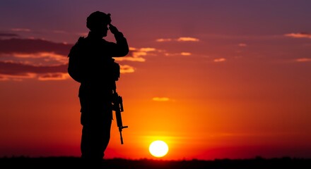 Silhouette Soldier's Sunset Salute: A Dramatic and Evocative Image
