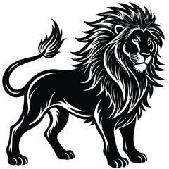 Lion Silhouette Black & White, Powerful Feline with Intricate Mane Detail, Wildlife Art