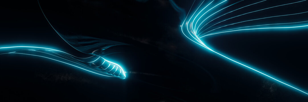 Glowing Neon Abstract Lines Against Dark Background
