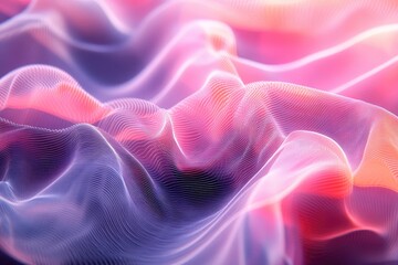 Obraz premium Abstract digital fabric, rippling with vibrant pink and purple hues, soft glowing lines creating a dynamic, flowing texture