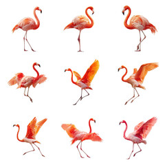 Obraz premium Isolated Flamingos Collection with Transparent Background.
