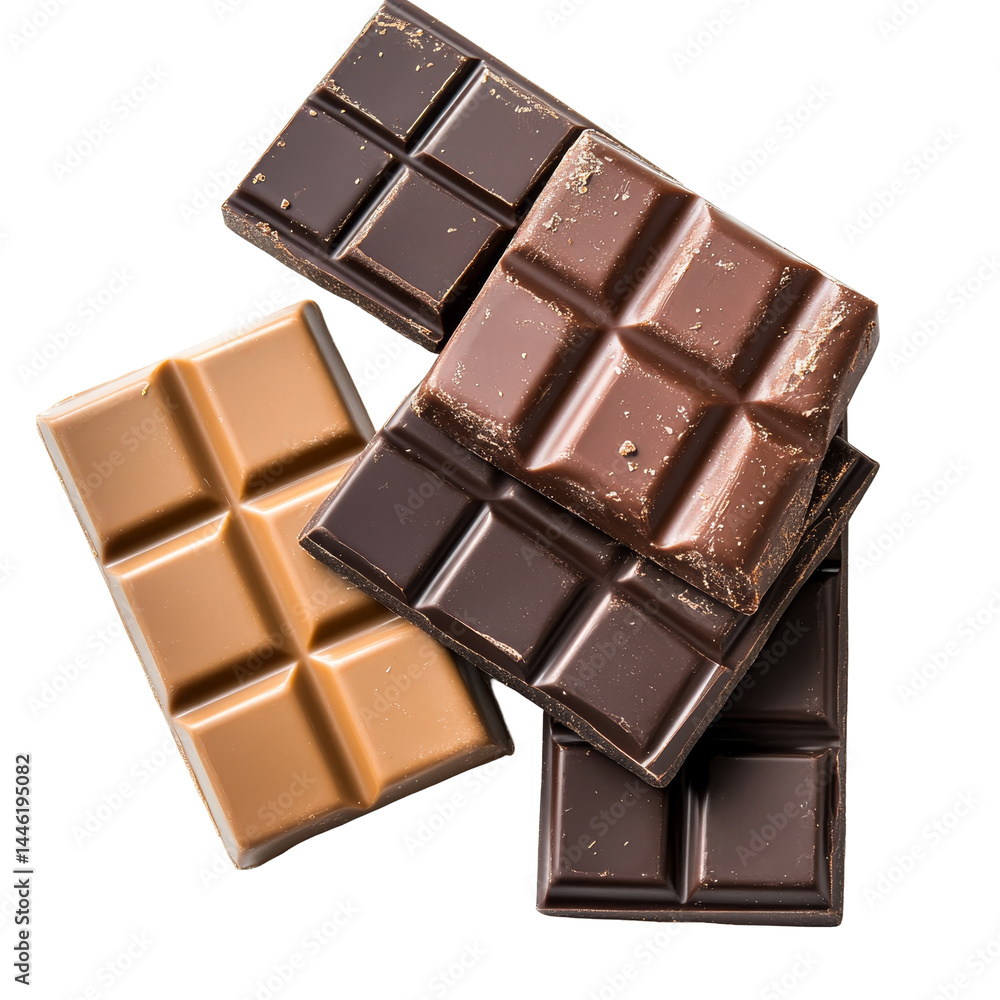 Poster delicious assortment of chocolate bars arranged on a clean transparent background showcasing differe