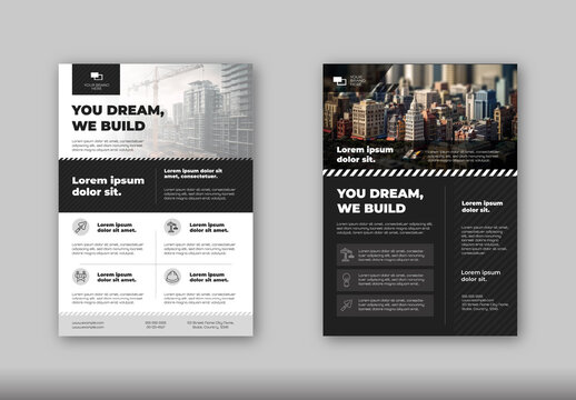Black And White Modern Construction Services Company Flyer