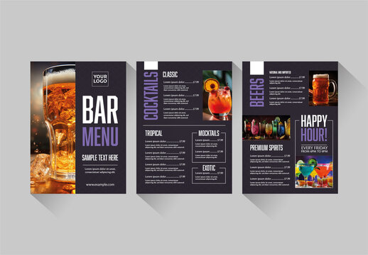 Grey And Purple Modern Bar Restaurant Menu